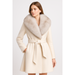 Elegant Wool Trench Coat with Plush Fox Fur Collar Trim