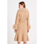 Chic Wool Trench with Fox Fur Trim