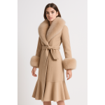 Chic Wool Trench with Fox Fur Trim