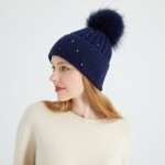 Angora Knit Beanie with Crystal Embellishments & Real Raccoon Fur Pom