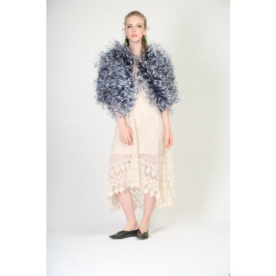 Real Ostrich Feather Shawl in Storm Blue