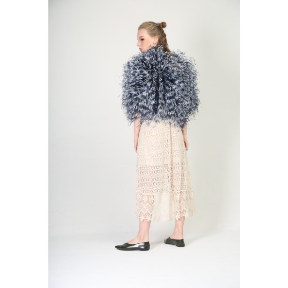 Real Ostrich Feather Shawl in Storm Blue