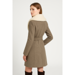 Wool Trench Coat with Fur Collar Trim