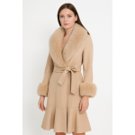 Chic Wool Trench with Fox Fur Trim
