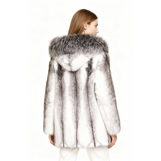 Monochrome Luxe Faux Fur Hooded Coat