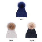 Angora Knit Beanie with Crystal Embellishments & Real Raccoon Fur Pom