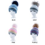 Wool Blend Angora Knit Beanie with Real Raccoon Fur Pom-Pom