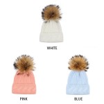 Angora Knit Beanie with Detachable Genuine Raccoon Fur Pom
