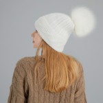 Angora Knit Beanie with Detachable Genuine Raccoon Fur Pom