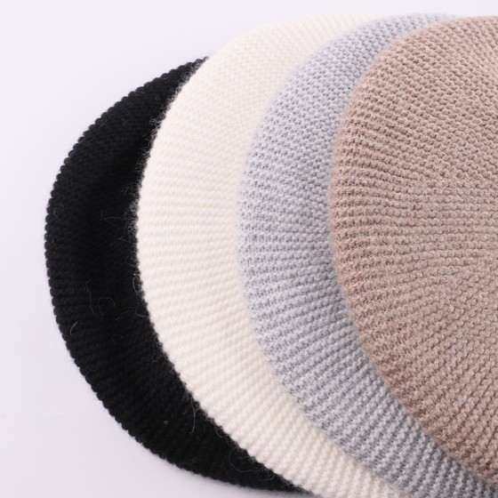 Genuine Raccoon Fur Pom Beaded Angora Beret