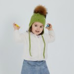 Knit Kids Earflap Hat with Genuine Raccoon Fur Pom