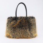 Faux Raccoon Fur Handbag with PU Leather Handles