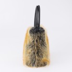 Faux Raccoon Fur Handbag with PU Leather Handles