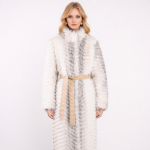 Designer-Inspired Striped Fur Belted Overcoat