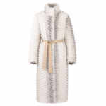 Designer-Inspired Striped Fur Belted Overcoat