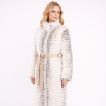 Designer-Inspired Striped Fur Belted Overcoat