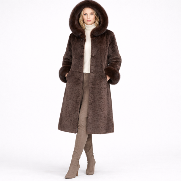 Women's Luxury Elegant Full-Length Hooded Fur Coat