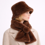 Women's Luxury Fur Bucket Hat & Scarf Set