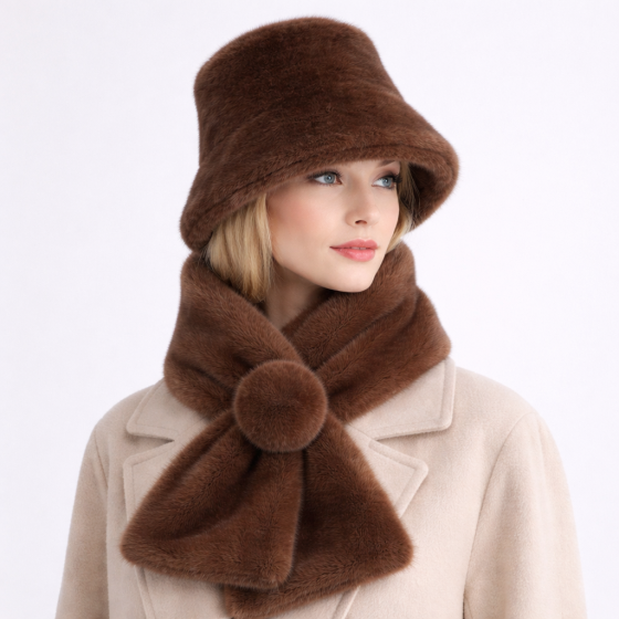 Women's Luxury Fur Bucket Hat & Scarf Set
