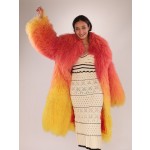 Gradient Shearling Wool Coat – Vibrant Elegance in Real Lamb Fur