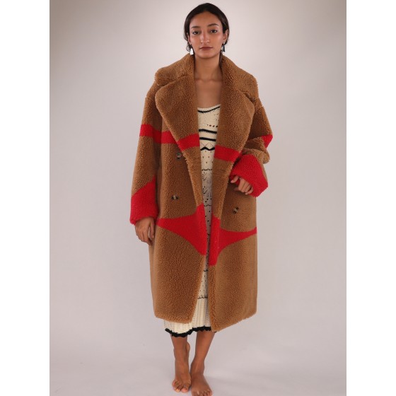 Oversized Color Block Faux Fur Coat