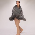 Charcoal Wool Cloak with Raccoon Fur Trim